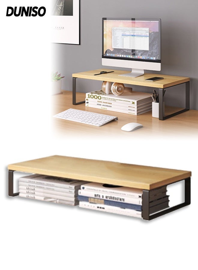 DUNISO Wood Monitor Stand Riser,Computer Stand with Keyboard Organizer,Desktop Rack for Home,Office and Dorm,Ergonomic Desk Organizer(40*20*8cm) - Image 1